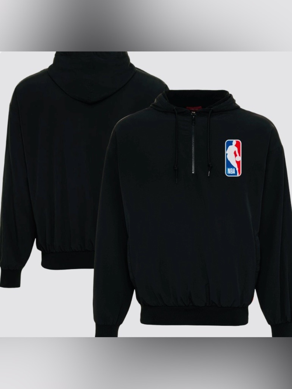 SPORTIQUE, NBA Black Half-Zip Hoodie with Red, White & Blue Logo, Size XL